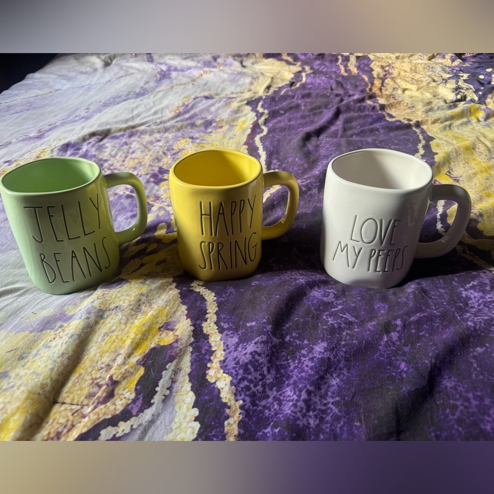 Rae Dunn Spring Mug Trio - Green, Yellow, White BNWT